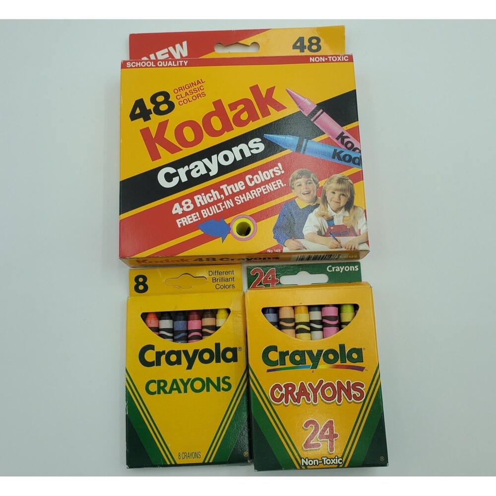 NEW Vintage Kodak Sharpener Crayons 48 Count Box Crayola 8 24 NEVER USED
